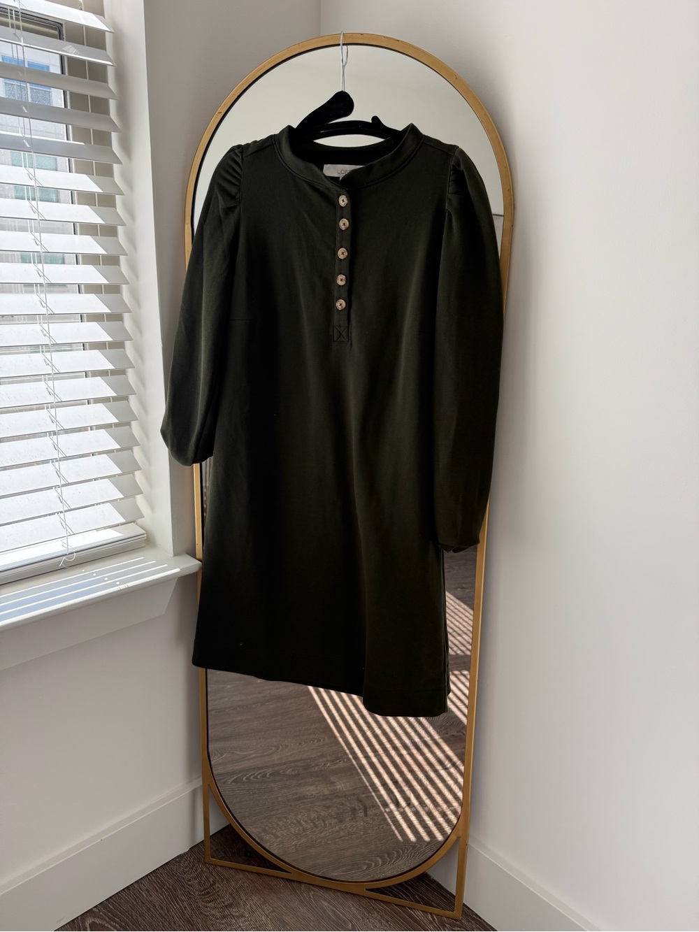 LOFT Long-Sleeve Button-Front Shift Dress